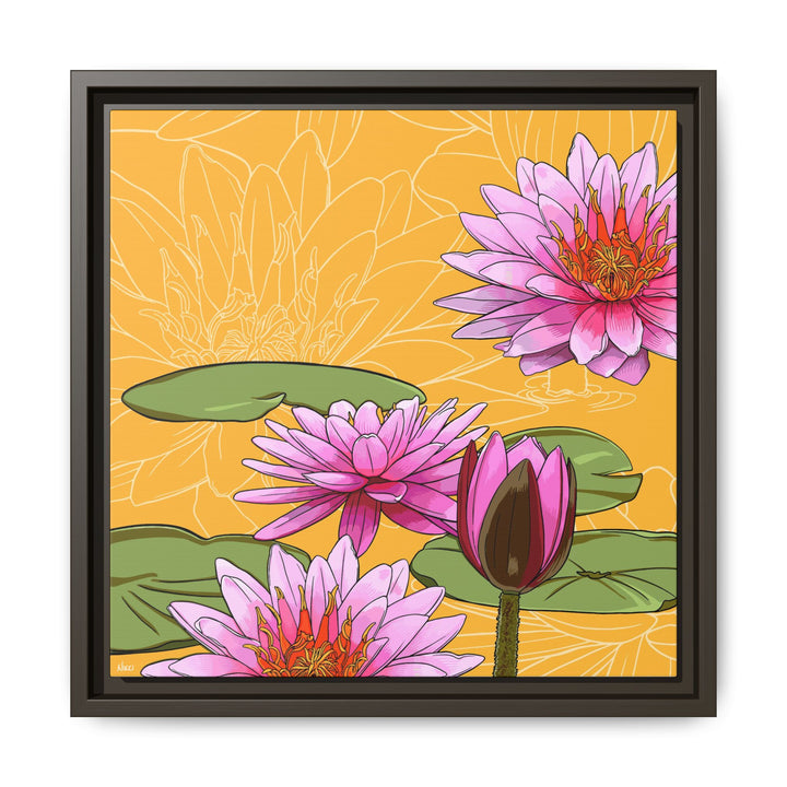 Water Lily: July Birth Month Flower — Framed Canvas Print Wall Art