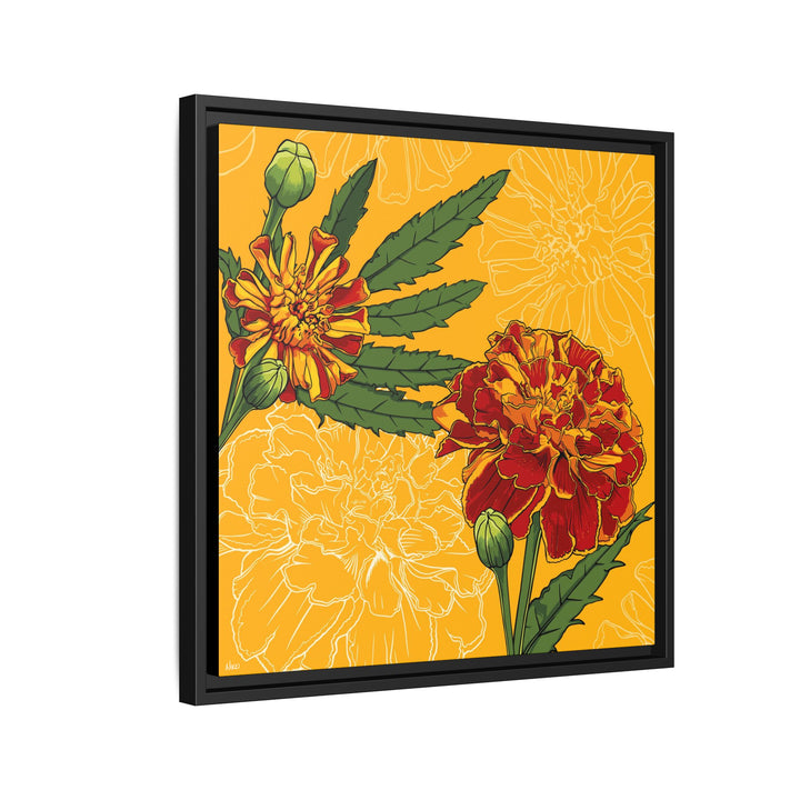 Marigold: October Birth Month Flower — Framed Canvas Print Wall Art