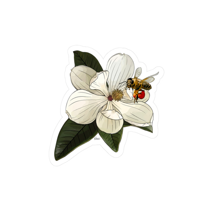 State Flower + Insect Sticker — Magnolia + Honeybee — Louisiana + Mississippi —Kiss-cut Vinyl Decal