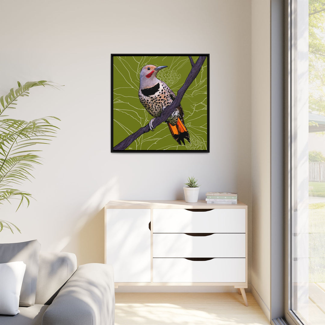 Northern Flicker (Yellowhammer): Alabama State Bird: — Framed Canvas Print Wall Art