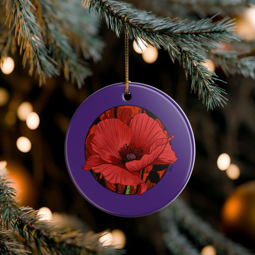 Red Poppy Ceramic Ornament — Double-Sided