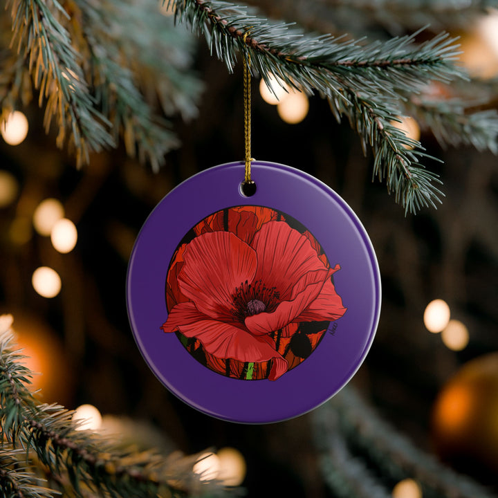 Red Poppy Ceramic Ornament — Double-Sided