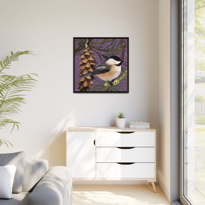 Black-capped Chickadee: Maine State Bird — Framed Canvas Print