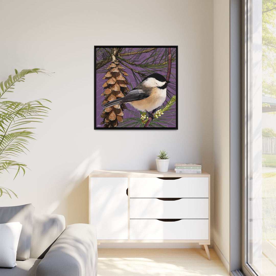 Black-capped Chickadee: Maine State Bird — Framed Canvas Print