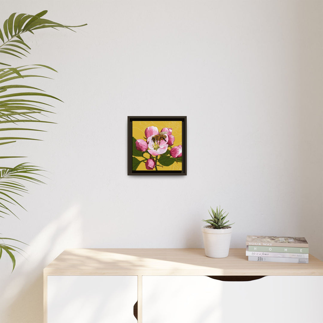Apple Blossom & Honeybee Framed Canvas — Arkansas State Flower Wall Art
