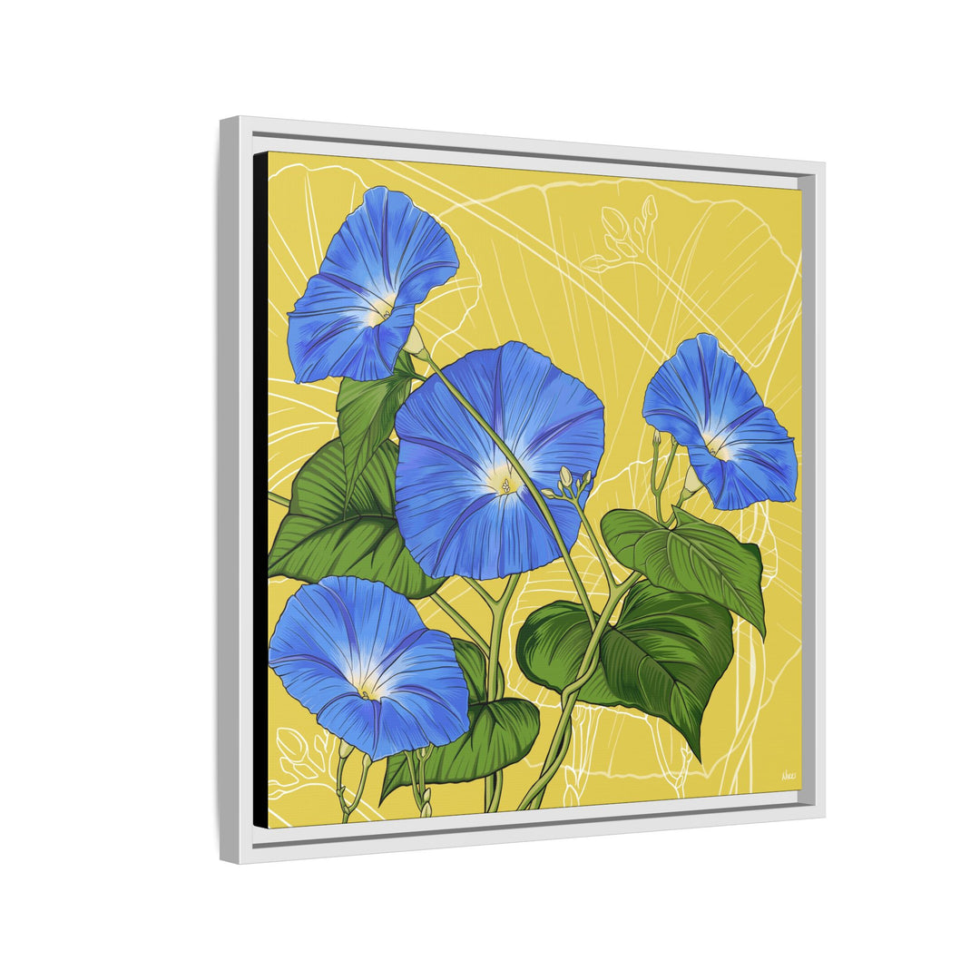 Blue Morning Glory: September Birth Month Flower — Framed Canvas Print Wall Art