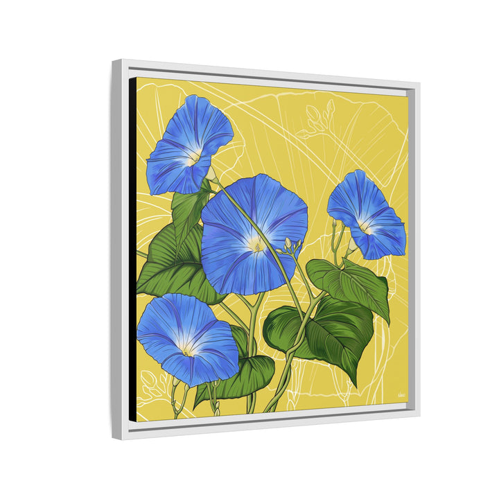 Blue Morning Glory: September Birth Month Flower — Framed Canvas Print Wall Art