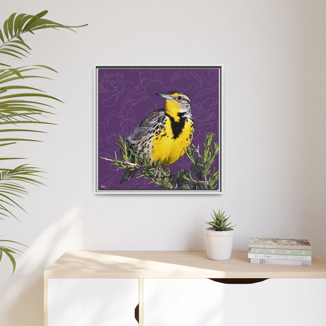 Western Meadowlark: North Dakota State Bird — Framed Canvas Print