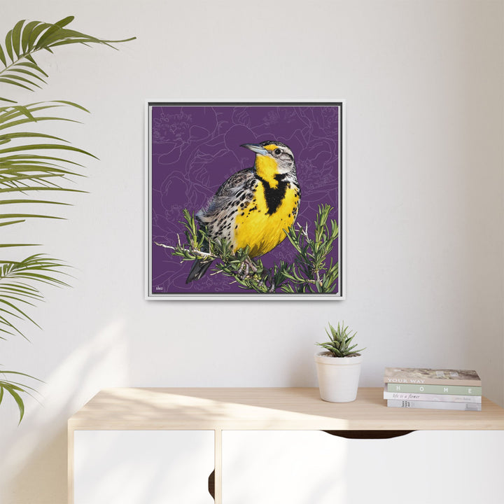 Western Meadowlark: North Dakota State Bird — Framed Canvas Print