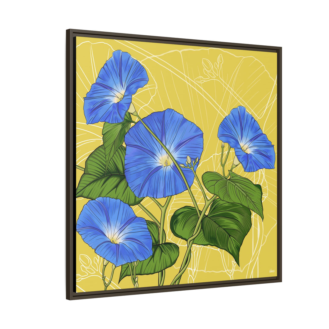 Blue Morning Glory: September Birth Month Flower — Framed Canvas Print Wall Art