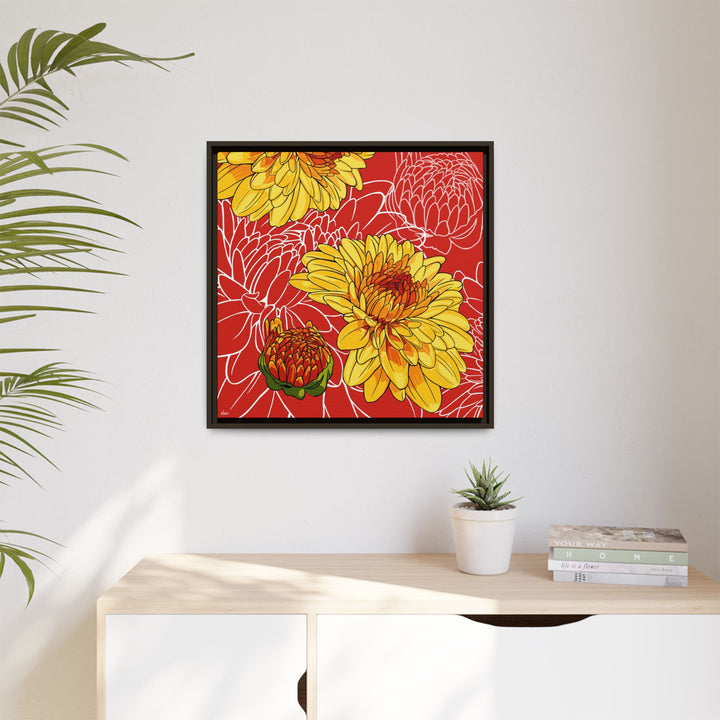 Chrysanthemum: November Birth Month Flower — Framed Canvas Print Wall Art