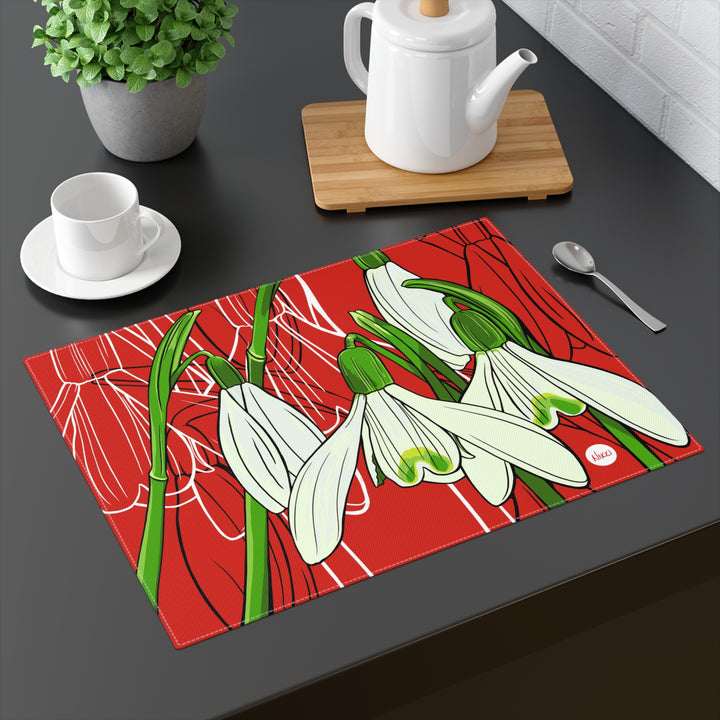 Snowdrop Cotton Twill Placemat — January Birth Month Flower