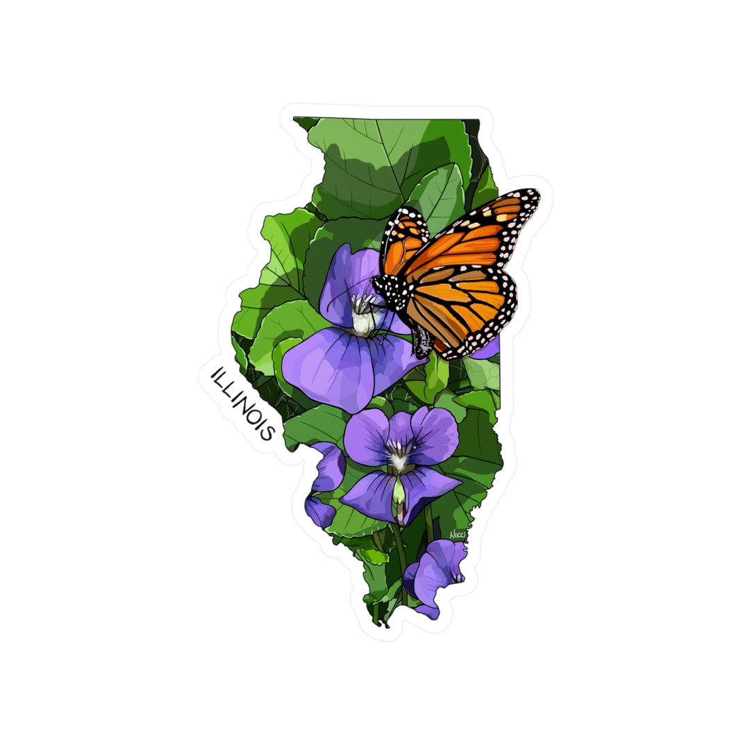 Illinois State Flower + Insect Sticker — Violets + Monarch Butterfly — Kiss-Cut Vinyl Decal