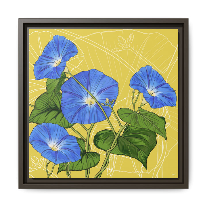Blue Morning Glory: September Birth Month Flower — Framed Canvas Print Wall Art