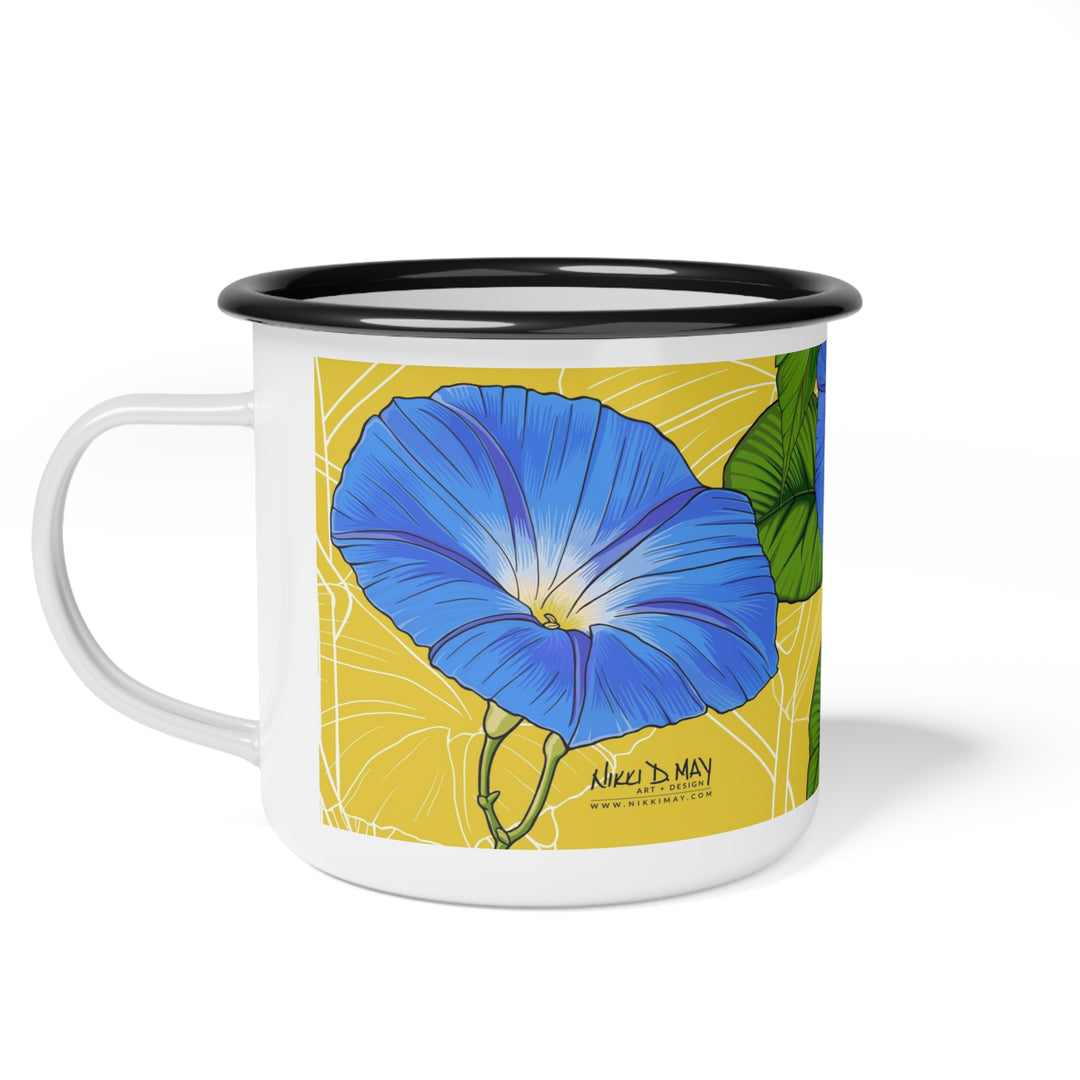 Blue Morning Glory Enamel Camp Mug — September Birth Month Flower