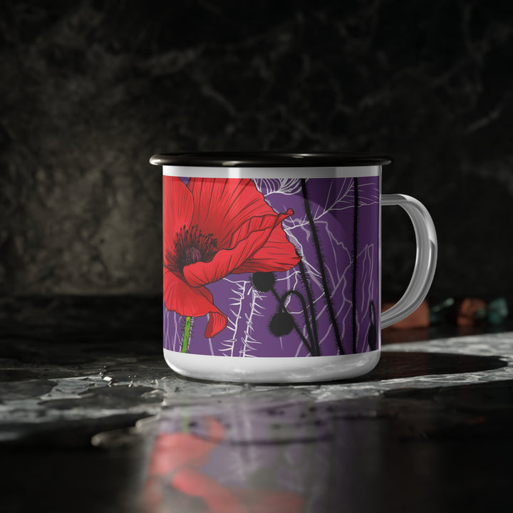 Red Poppies Enamel Camp Cup — August Birth Month Flowers