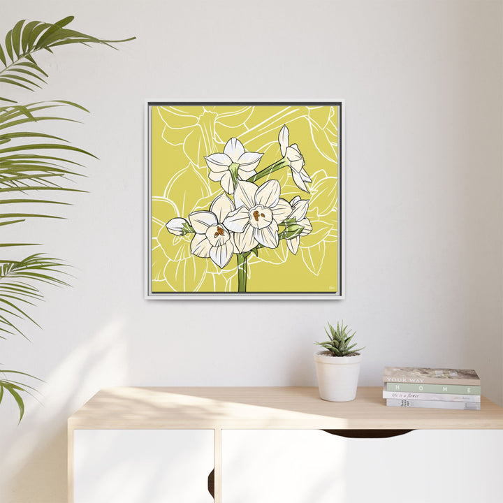 Paperwhite: December Birth Month Flower — Framed Canvas Print Wall Art