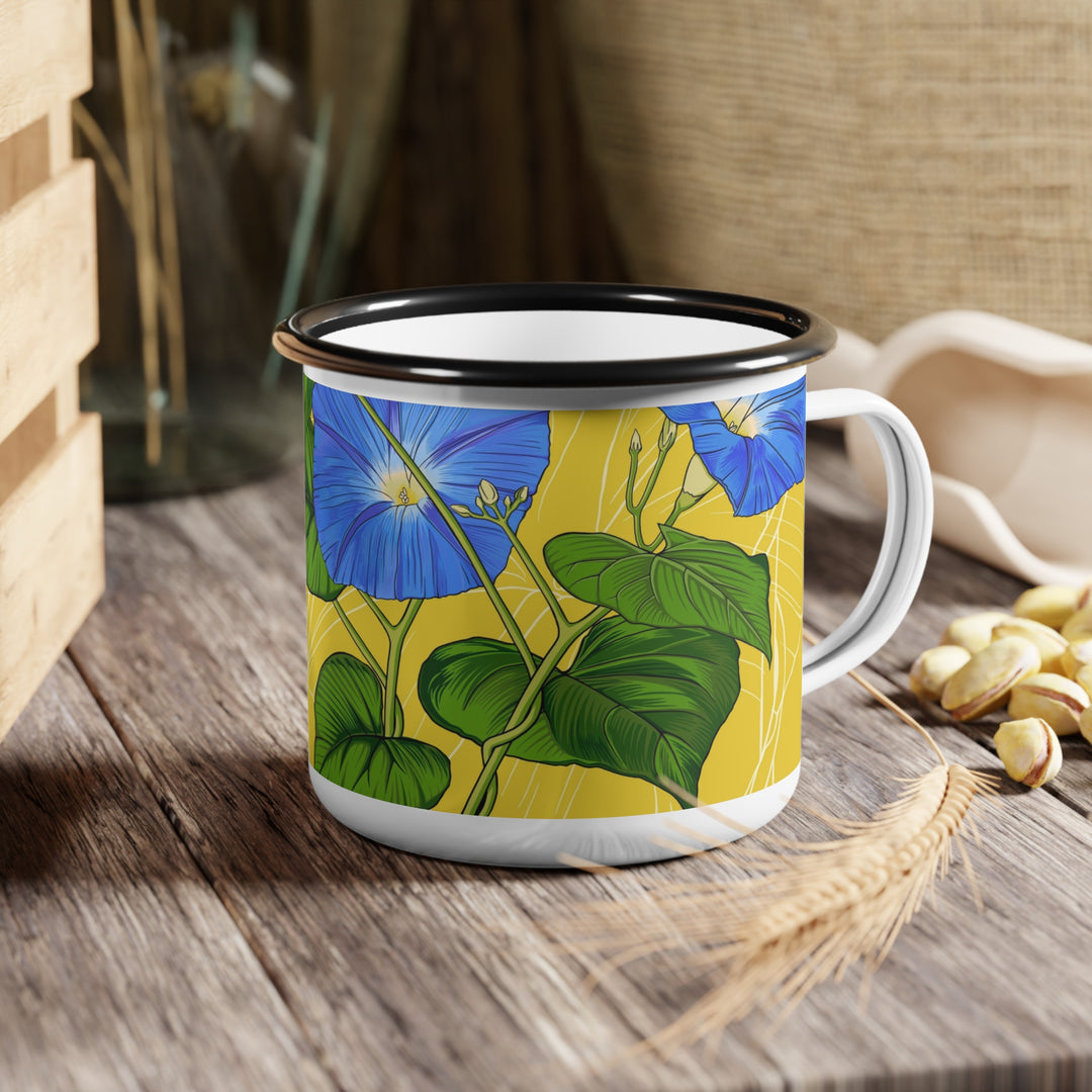 Blue Morning Glory Enamel Camp Mug — September Birth Month Flower
