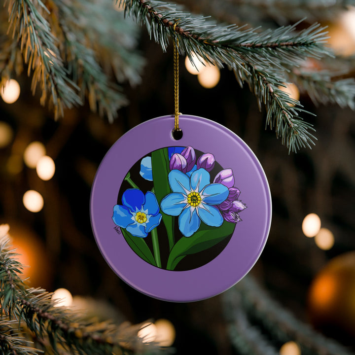 Forget-Me-Not Ceramic Ornament — Double-Sided Floral Holiday Decor