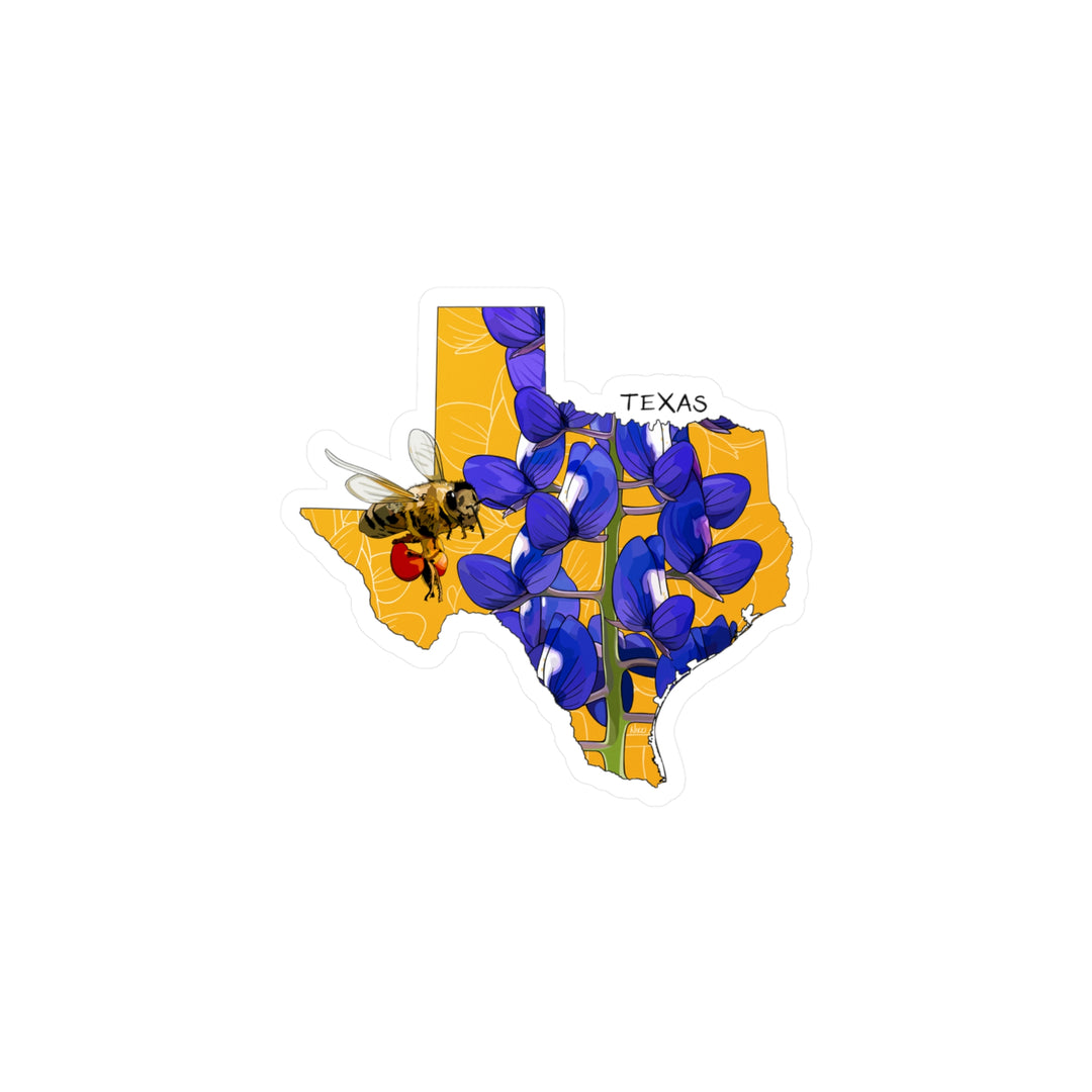 Texas State Flower + Insect Sticker  — Bluebonnet + Honeybee — Kiss-Cut Vinyl Decal
