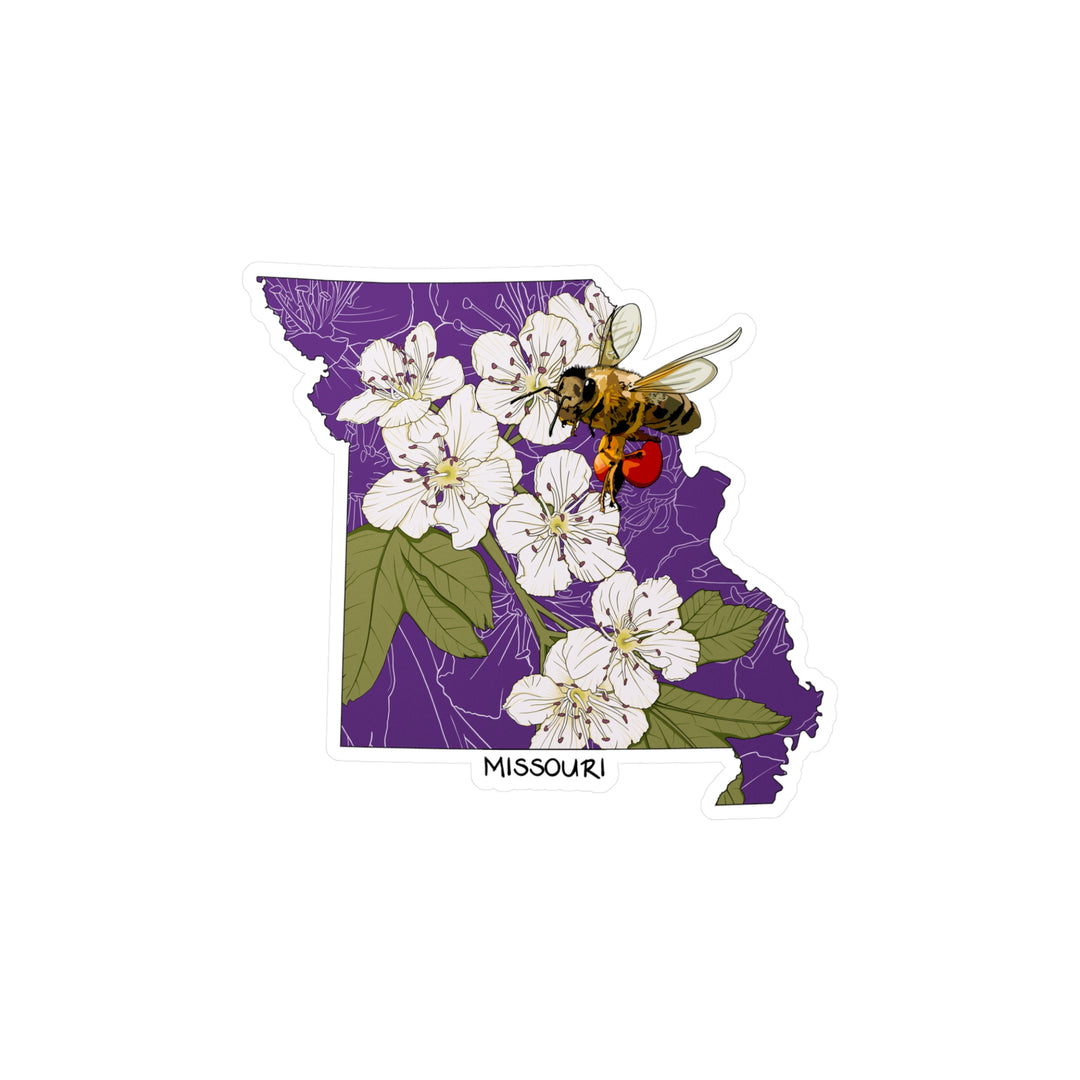 Missouri State Flower + Insect Sticker — Hawthorn +  Honeybee — Kiss-Cut Vinyl Decal