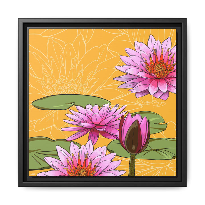 Water Lily: July Birth Month Flower — Framed Canvas Print Wall Art