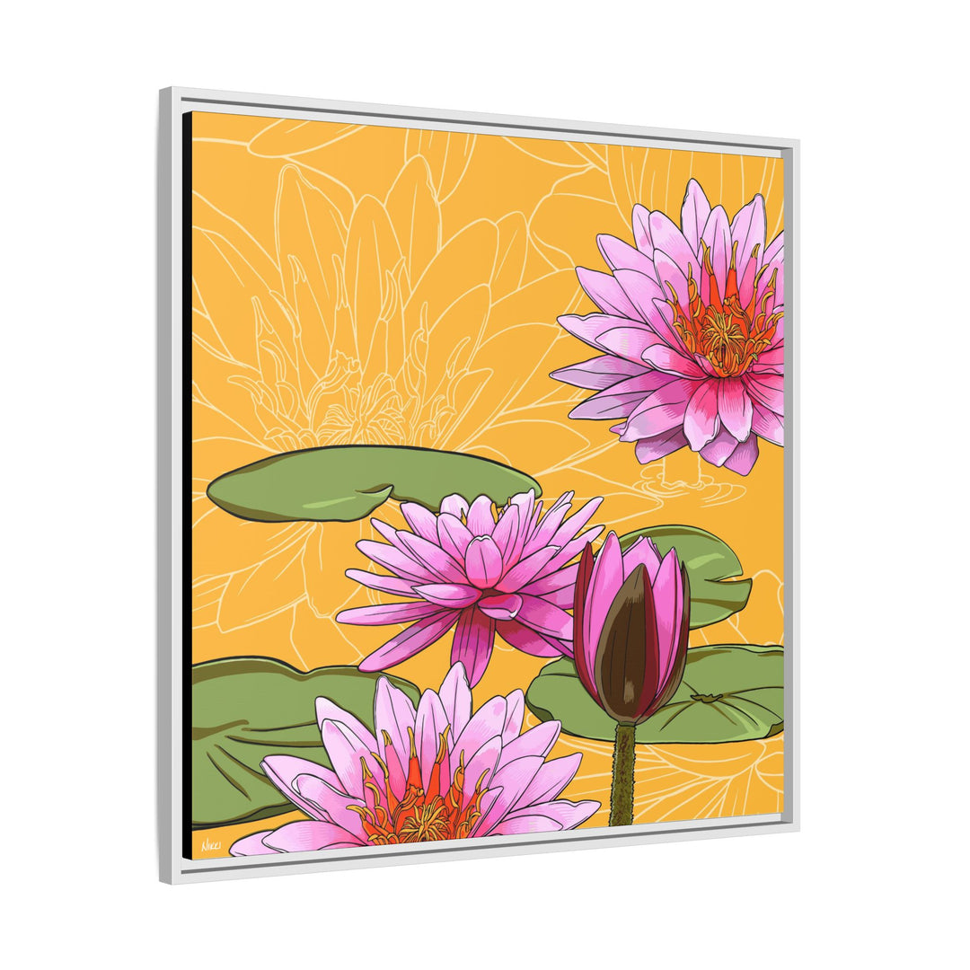 Water Lily: July Birth Month Flower — Framed Canvas Print Wall Art