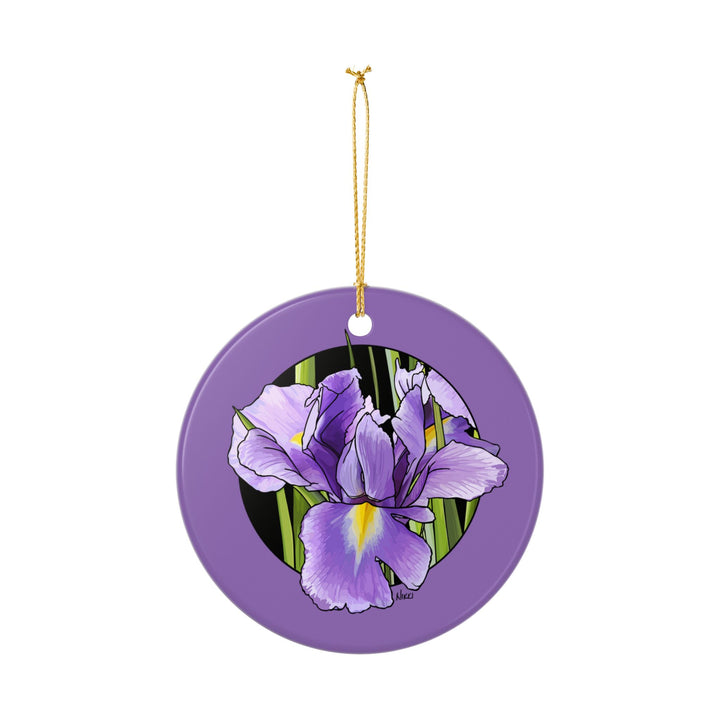 Purple Iris Ceramic Ornament — Double-Sided Floral Holiday Decoration