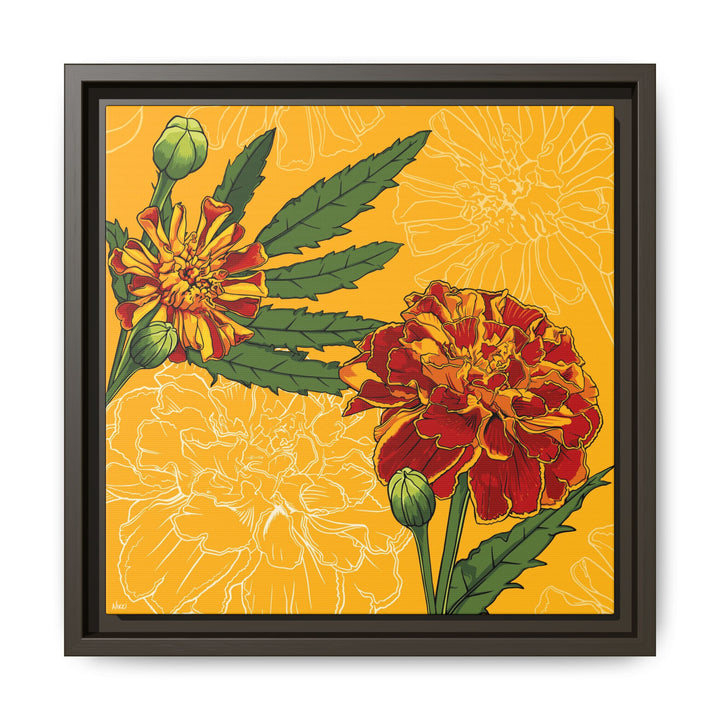 Marigold: October Birth Month Flower — Framed Canvas Print Wall Art