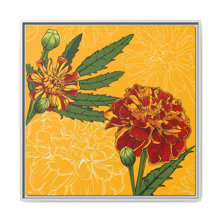 Marigold: October Birth Month Flower — Framed Canvas Print Wall Art