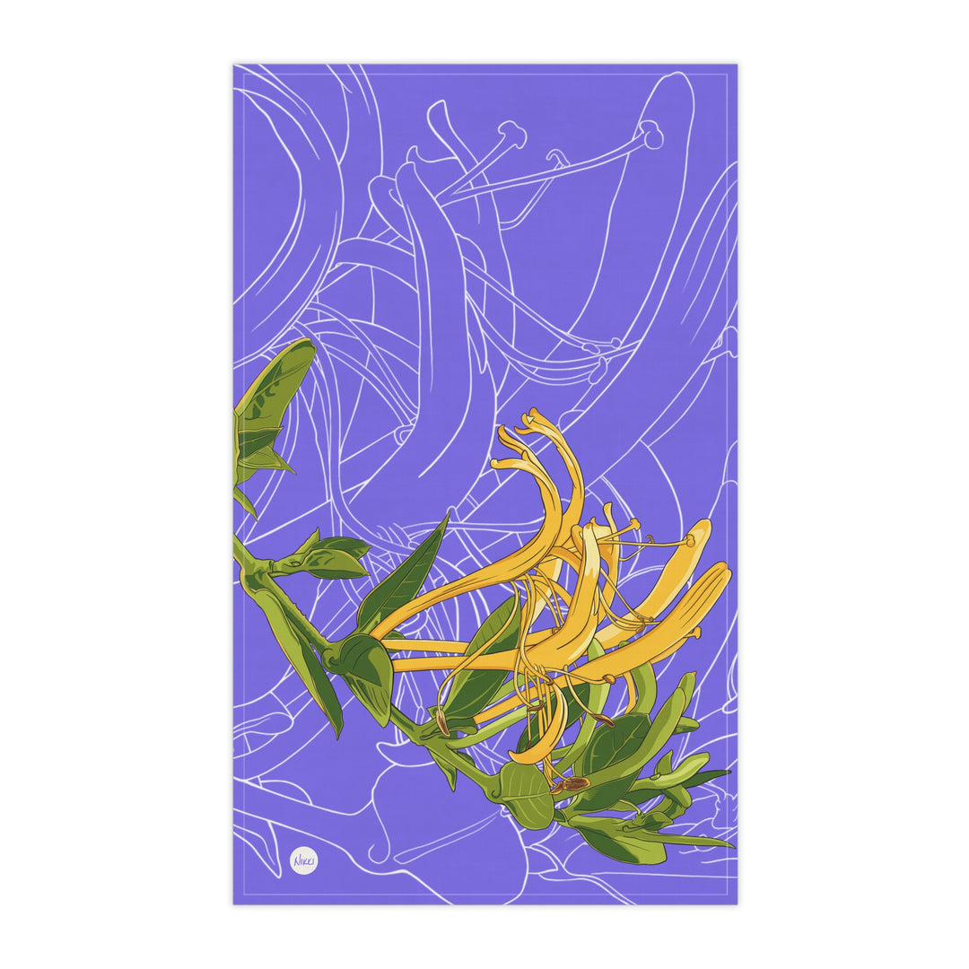 Honeysuckle Floral Cotton Tea Towel — June Birth Month Flower Kitchen Towel