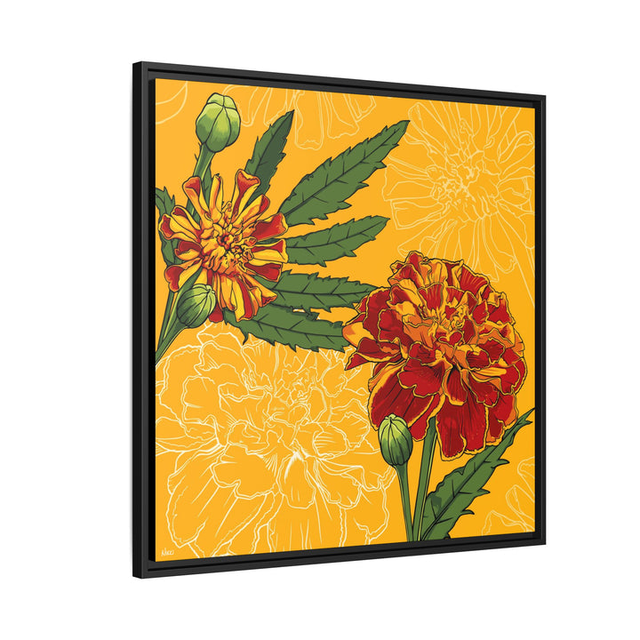 Marigold: October Birth Month Flower — Framed Canvas Print Wall Art
