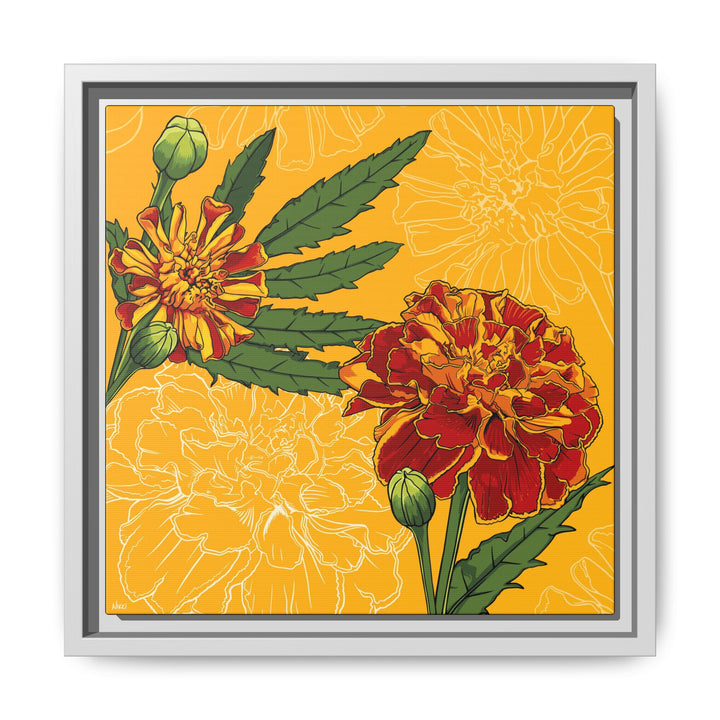 Marigold: October Birth Month Flower — Framed Canvas Print Wall Art
