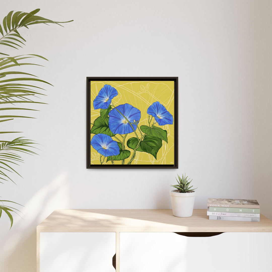 Blue Morning Glory: September Birth Month Flower — Framed Canvas Print Wall Art
