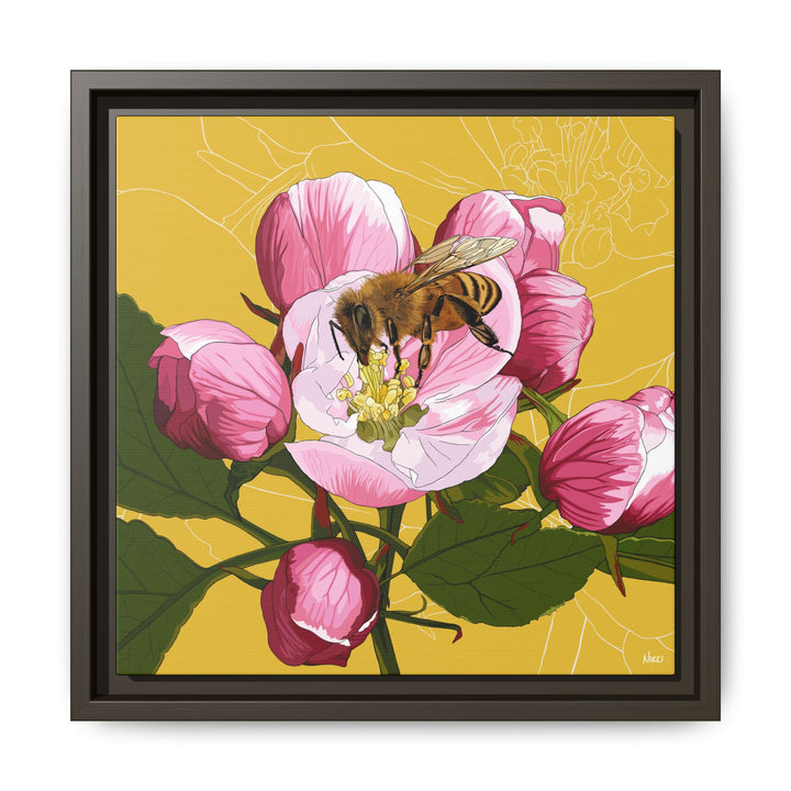 Apple Blossom & Honeybee Framed Canvas — Arkansas State Flower Wall Art