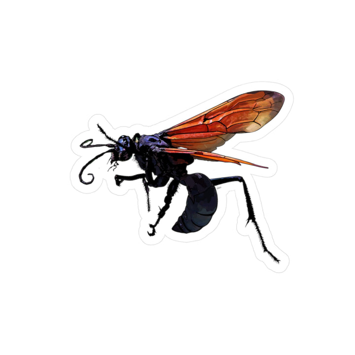Tarantula Hawk Wasp Kiss-Cut Vinyl Sticker — Realistic Orange Wing Insect Decal