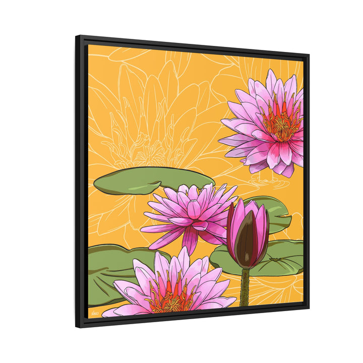 Water Lily: July Birth Month Flower — Framed Canvas Print Wall Art