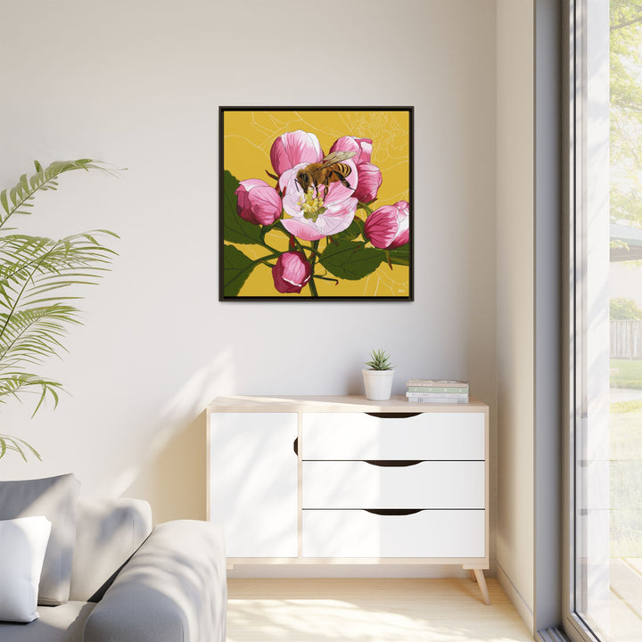 Apple Blossom & Honeybee Framed Canvas — Arkansas State Flower Wall Art