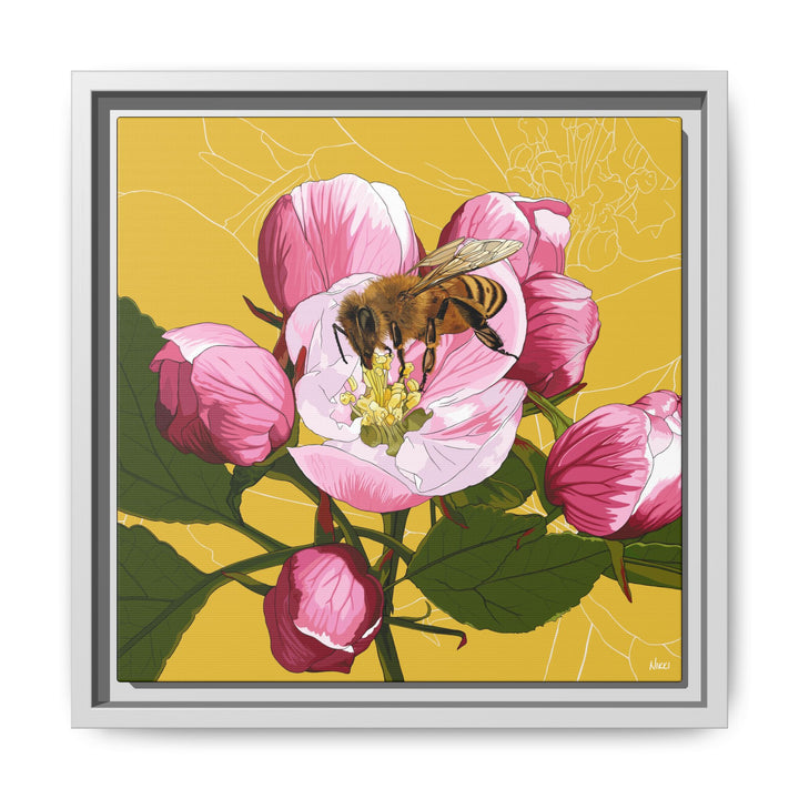 Apple Blossom & Honeybee Framed Canvas — Arkansas State Flower Wall Art