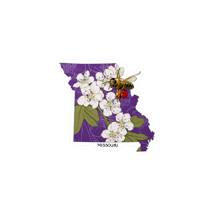 Missouri State Flower + Insect Sticker — Hawthorn +  Honeybee — Kiss-Cut Vinyl Decal