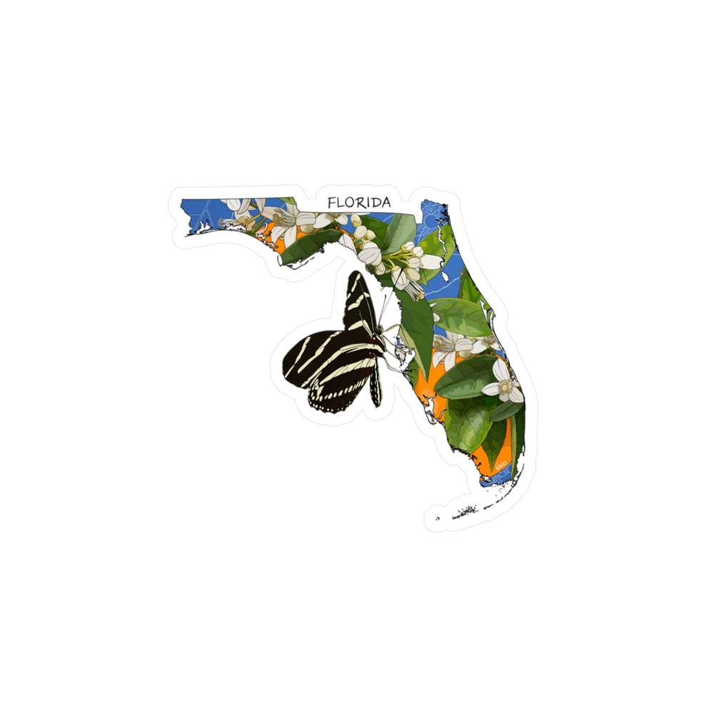 Map of Florida with a butterfly and floral elements on a white background