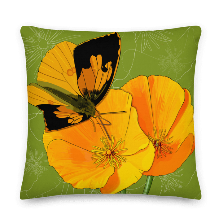 State Flowers + Insects Pillow: California – California Poppy + California Dogface Butterfly