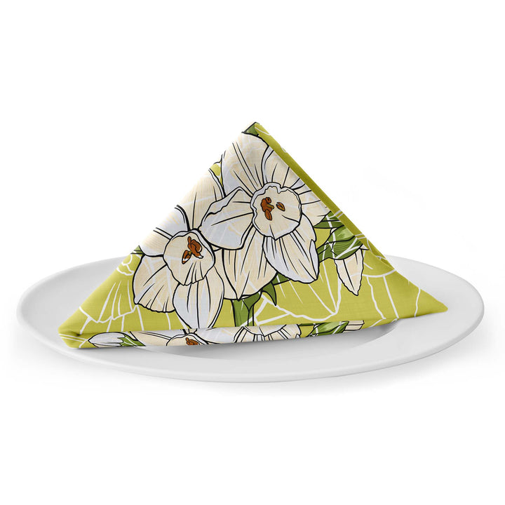 Paperwhite Cotton Twill Napkin — December Birth Month Flower