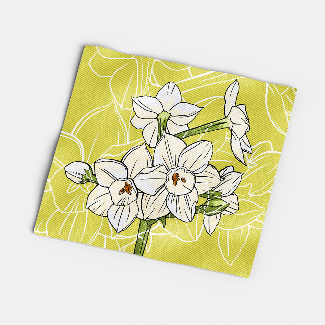 Paperwhite Cotton Twill Napkin — December Birth Month Flower