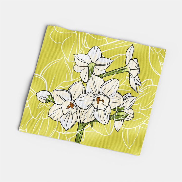 Paperwhite Cotton Twill Napkin — December Birth Month Flower