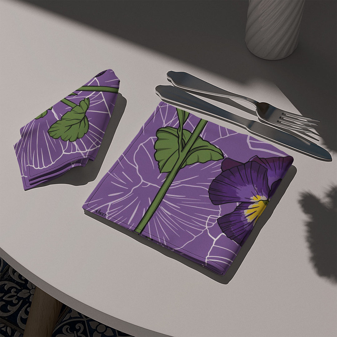 Violet Cotton Napkin — February Birth Month Flower Napkin
