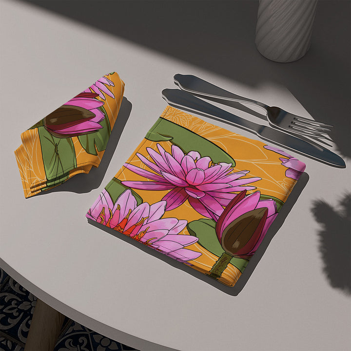 Water Lily Cotton Twill Napkin — July Birth Month Flower