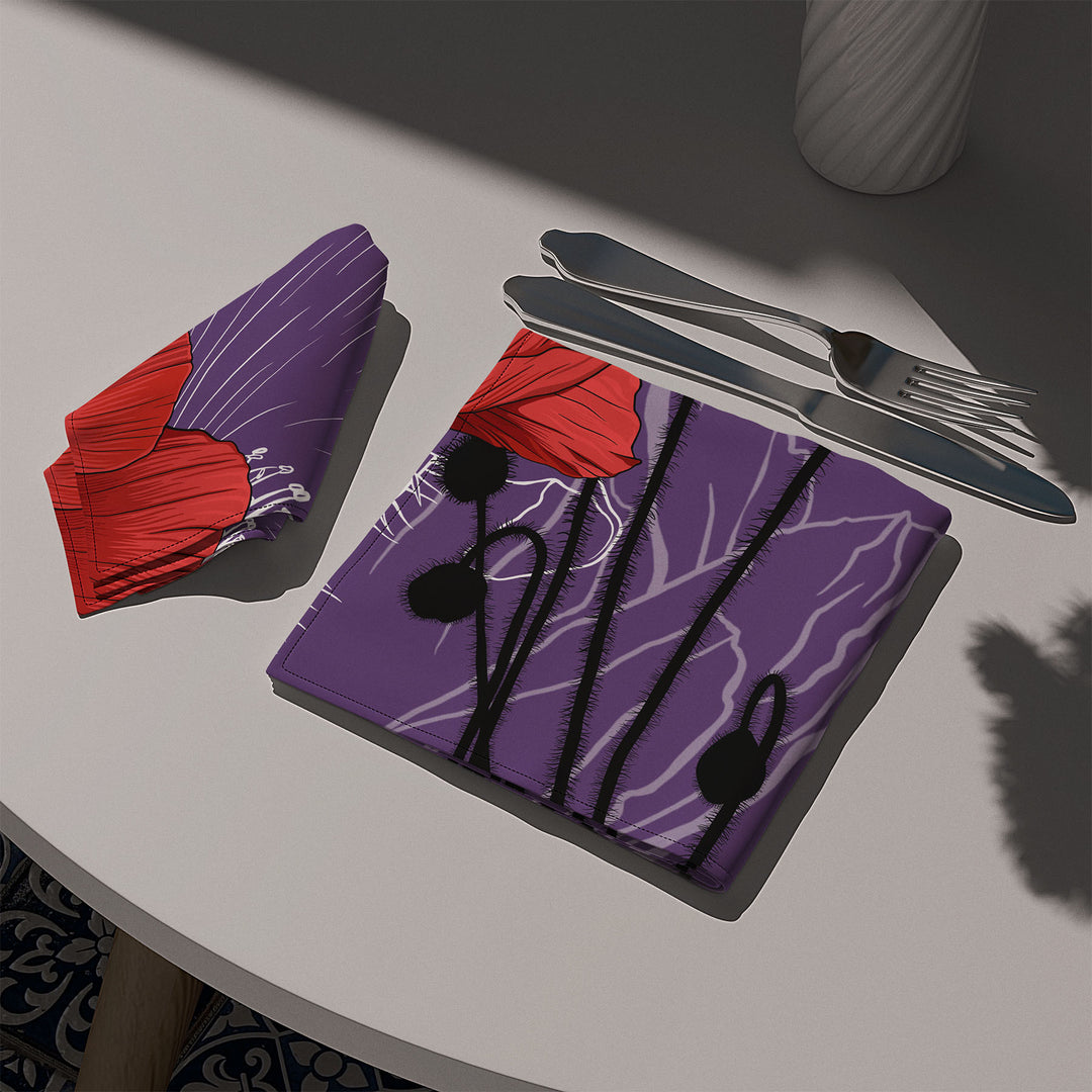 Poppy Cotton Twill Napkin — August Birth Month Flower