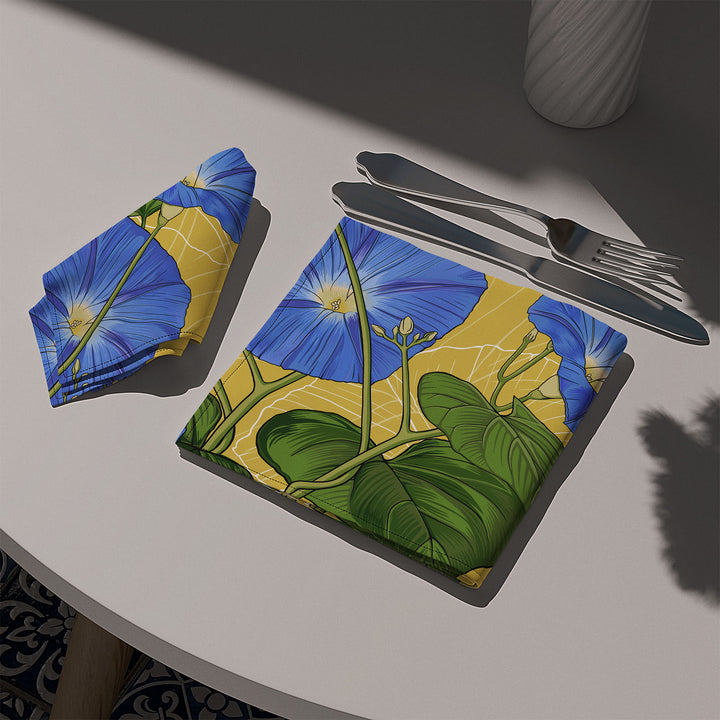 Blue Morning Glory Cotton Twill Napkin — September Birth Month Flower