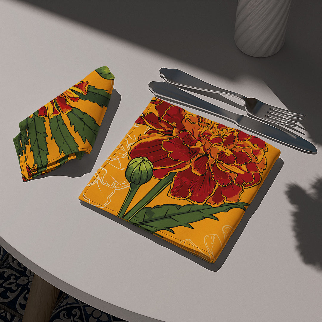 Marigold Cotton Twill Napkin — October Birth Month Flower
